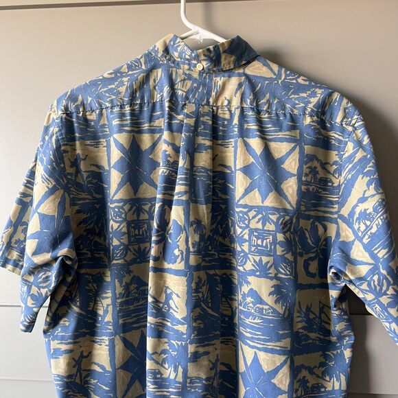 Reyn Spooner Shirt Mens Medium Blue Tan Hawaiian Aloha Commemorative Classic - Picture 9 of 13
